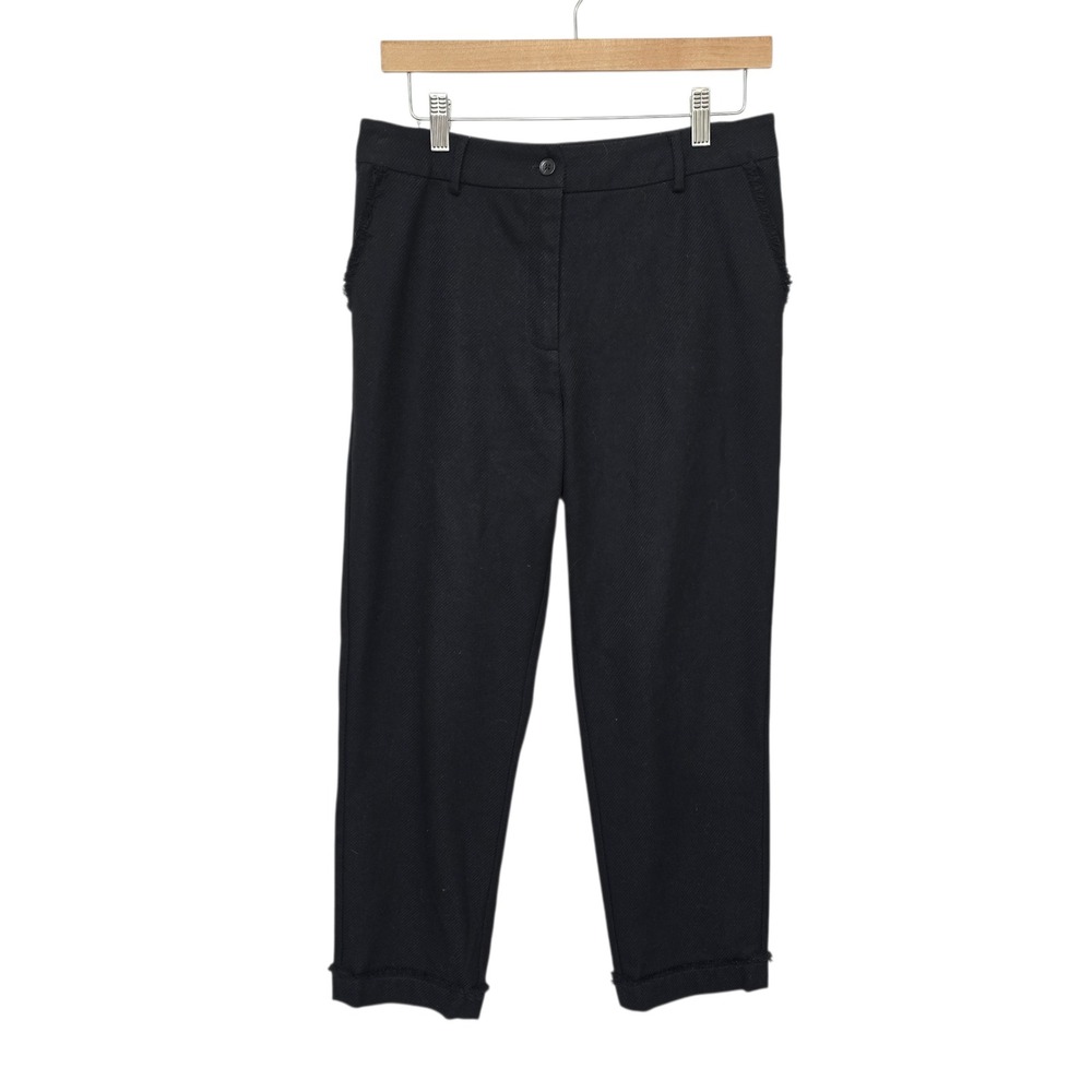 Lili Sidonio Molly Bracken Black Twill Cropped Trousers Raw Edge Hem Size Small